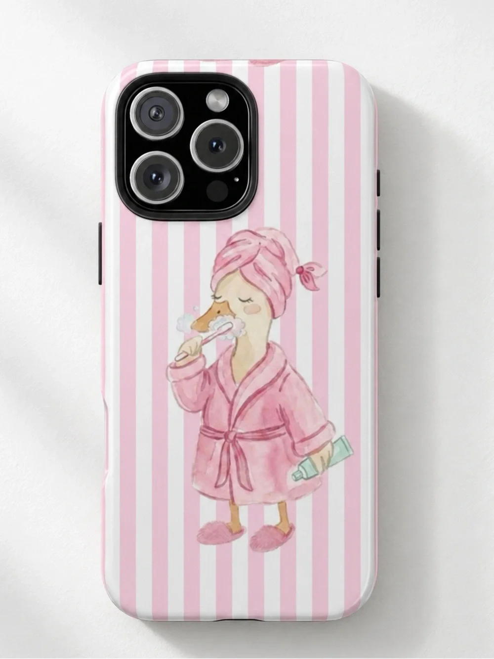 Spa Duck Pink Robe Striped Preppy Coquette Aesthetic Tough Phone Case